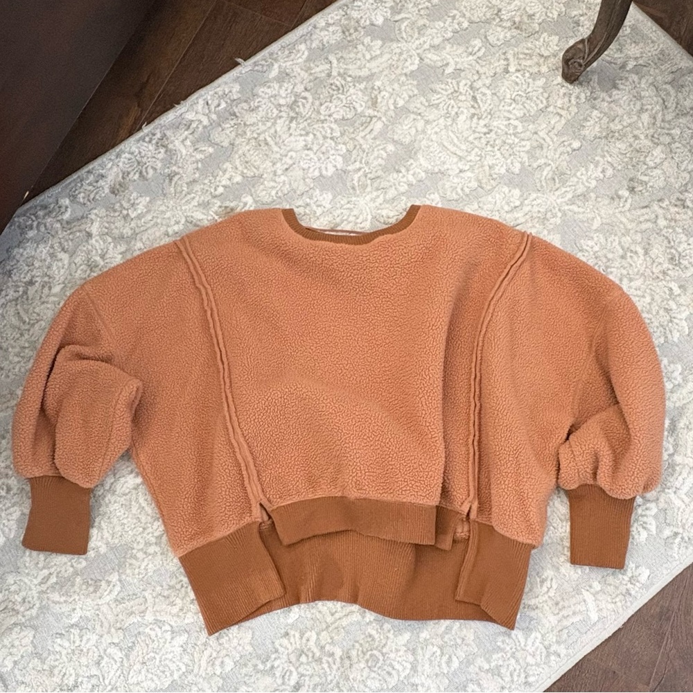 Free People Cozy Camden oversized fleece sweatshirt in terracotta orange - Picture 6 of 8
